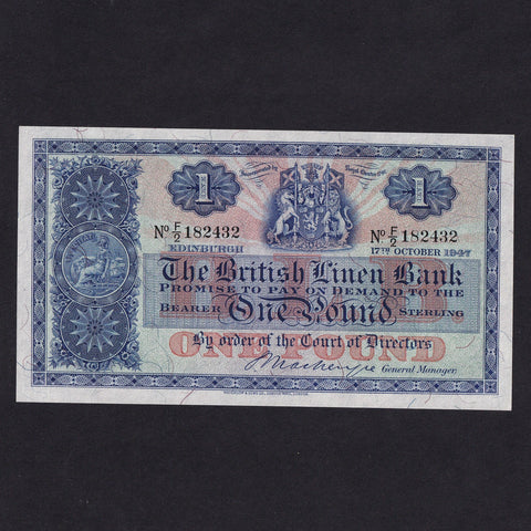 Scotland (P157c) £1, 17th October 1947, Mackenzie, F/2 182432, Waterlow, BL65c, Good EF