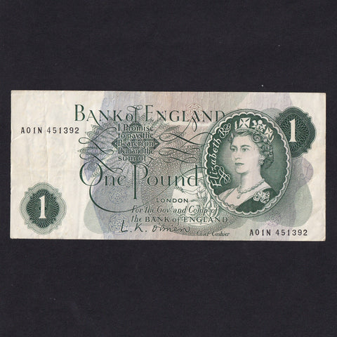 Bank of England (B283) £1 'R' note error, miscut, A01N 451392, some discolour, A/VF
