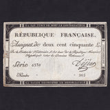 France (Assignats, PA75) 250 Livres, 1793, series 6338, Dejean, Good Fine