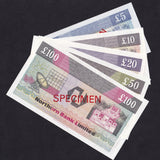 Northern Ireland (P193s-197s) Northern Bank, £5, £10, £20, £50 & £100 specimen set (5 notes), 1990, NR11s-NR118s, A/UNC