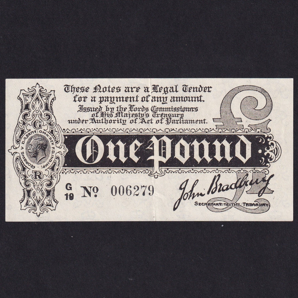 Treasury Series (T.3 type 3) Bradbury, £1, 1914, G19 006279, centre crease, otherwise EF
