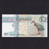 Seychelles (P39A) 50 Rupees, Francis Chang-Leng signature, silver foil sailfish added, PNL BNB B13, AC000007, note SEVEN and first prefix, UNC