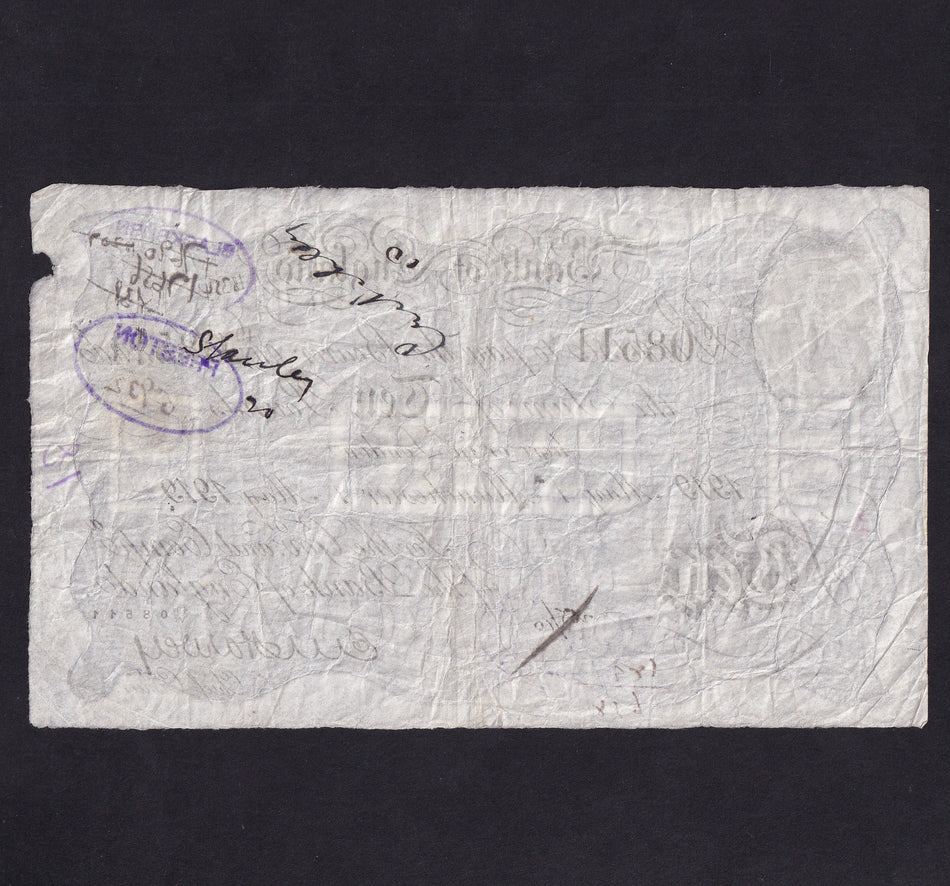 Bank of England (B209bf) Harvey, £10, 1st May 1919, Manchester branch( 36 notes recorded), 49V 08511, handstamps etc., Fine