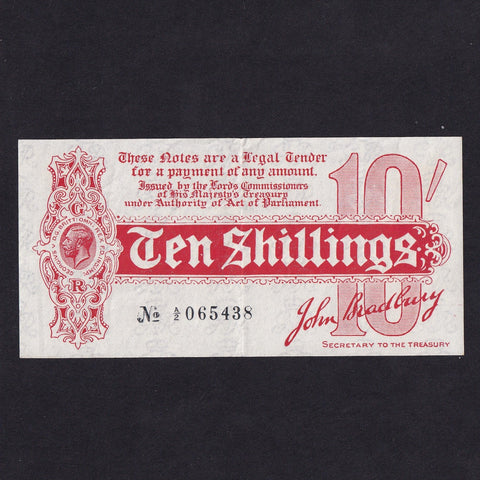 Treasury Series (T.9) Bradbury, 10 Shillings, first issue, A/2 0645438, centre crease, otherwise EF
