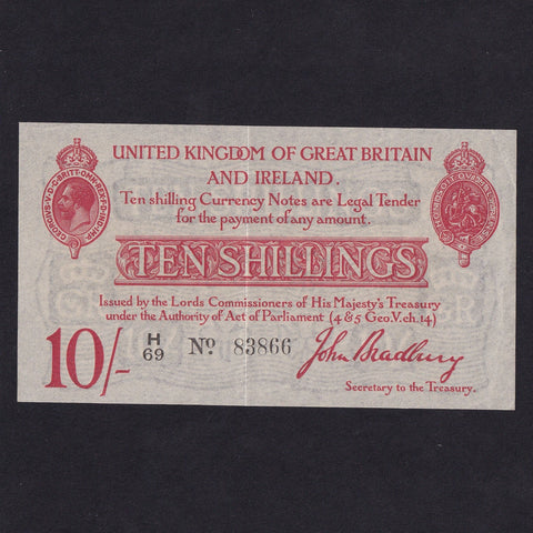 Treasury Series (T12 type 1) Bradbury, 10 Shillngs, De La Rue, H69 83866, 2nd issue, centre crease, otherwise EF