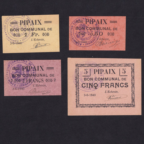 Belgium, emergency issues WWII, Pipaix 50 Cents, 1, 2 & 5 Francs (4 notes) 3rd June 1940, SB1062-SB1065, EF