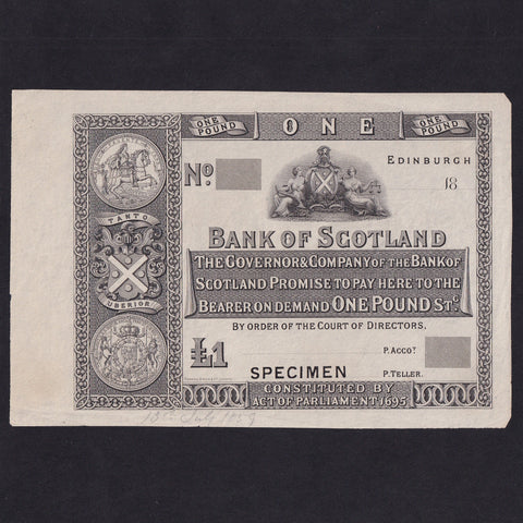 Scotland (P.65) Bank of Scotland, £1 obverse proof specimen, 18xx, BA79a, Good EF