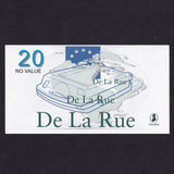 Promotional - De La Rue, counting machine test note for 20 Euros, NO VALUE, UNC