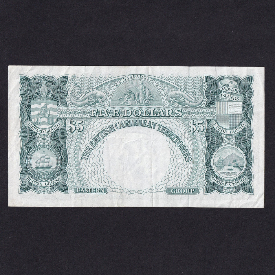 British East Caribbean (P.9b) $5, 2nd January 1957, G2-702155, Good VF