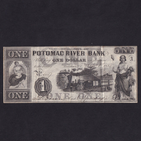 US Obsolete - Potomac River Bank, $1, 1855, slight rust, Good VF