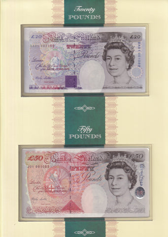 Bank of England (C147) Lowther, £5, £10, £20 & £50, 4 notes in folder, EA01, KL01, DA01 & J01 001089, UNC