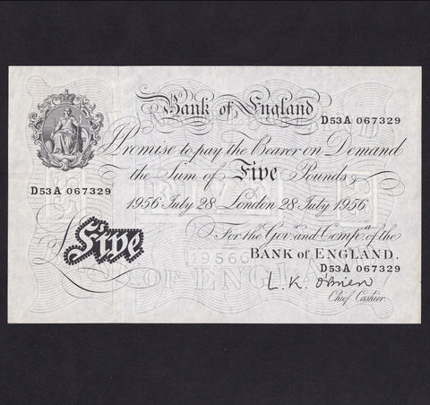 Bank of England (B276) O'Brien, £5, 28th July 1956, D53A 067329, VF