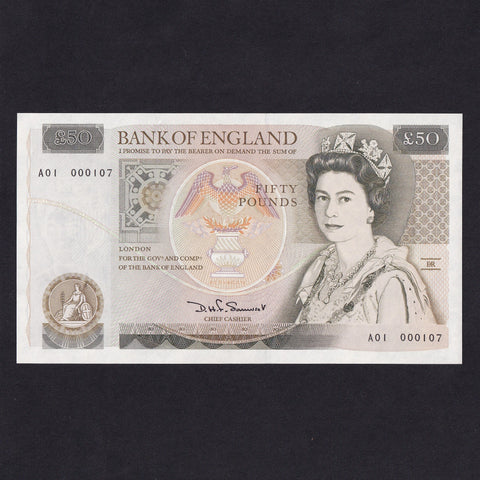 Bank of England (B352) Somerset, £50, first million & superb low serial, A01 000103, UNC