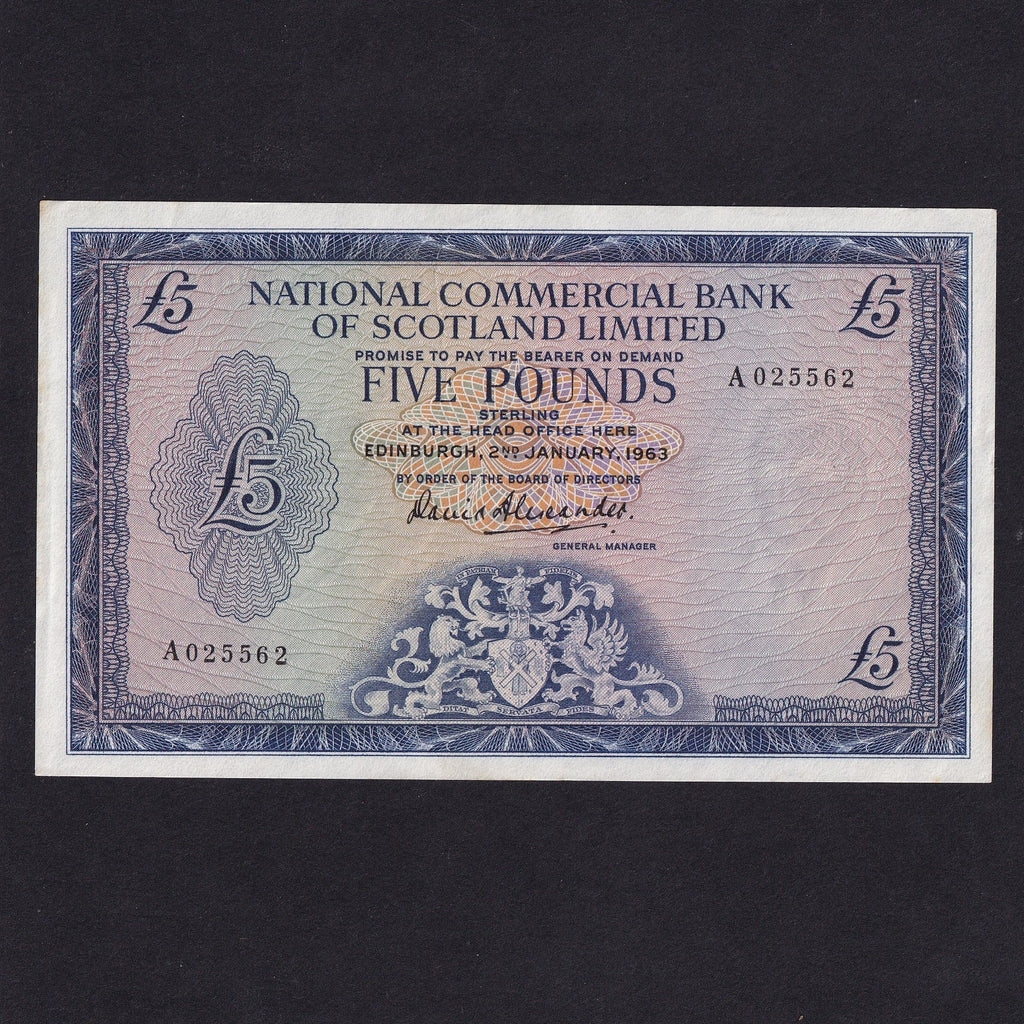 Scotland (P273) National Commercial Bank, £5, 2nd January 1963, A025562, PMSNC9, Good EF
