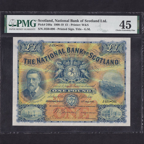 Scotland (P248a) National Bank of Scotland, £1, 15th May 1916, J450-090, NA29, pressed, VF