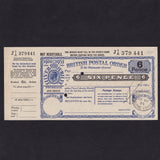 Britain, Six Pence postal order, King George V, Silver Jubilee, J1/A 379 441, with counterfoil, Good EF