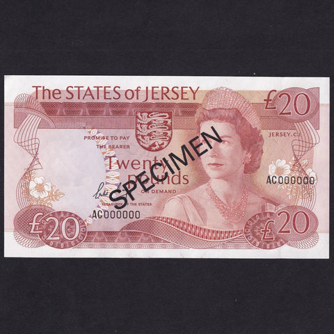 Jersey (P14bs) £20 specimen, L. May, AC000000, UNC