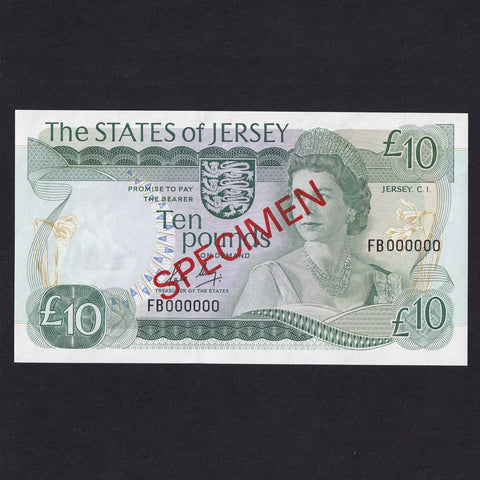 Jersey (P13bs) £10 specimen, L. May, FB000000, UNC