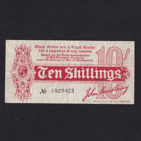 Treasury Series (T.9) Bradbury, 10 Shillings, 1914, A/19 929423, Fine