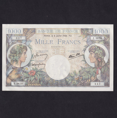 France (P.96c) 1000 Francs, 6th July 1944, E 3620 447, A/UNC
