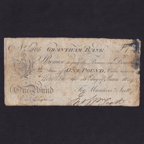 Provincial - Grantham Bank, £1, 1809, for Manners &amp; Scott, Outing 841b, Fine
