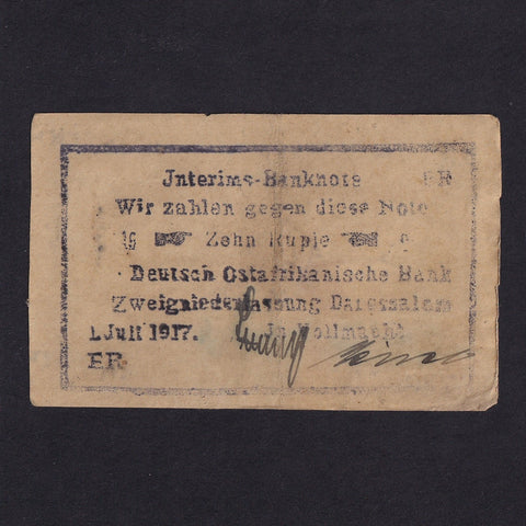 German East Africa (P43b) 10 Rupien bush note (printed using a children's printing set) 1st July 1917, value 5mm high &amp; 4.5mm wide, VG