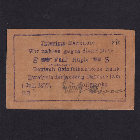 German East Africa (P37b) 5 Rupien bush note (printed using a children's printing set) 1st July 1917, value 5mm high, Fine