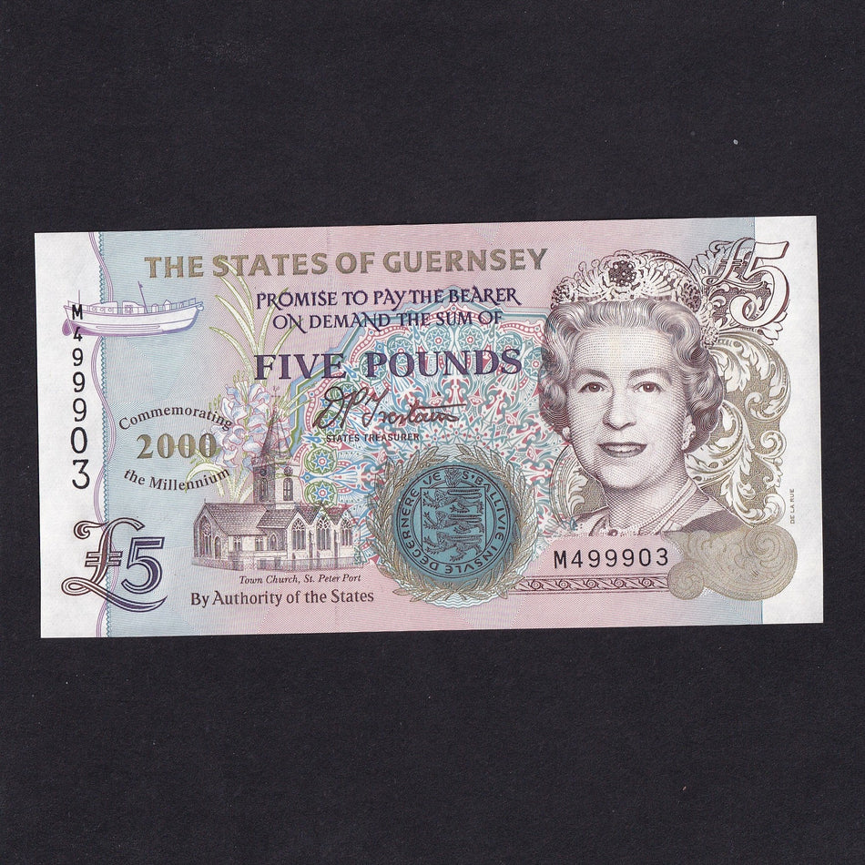 Guernsey (P60) £5, 2000, Commemorating the Millennium, M49990x, within the last 100 notes as 500,000 issued, UNC