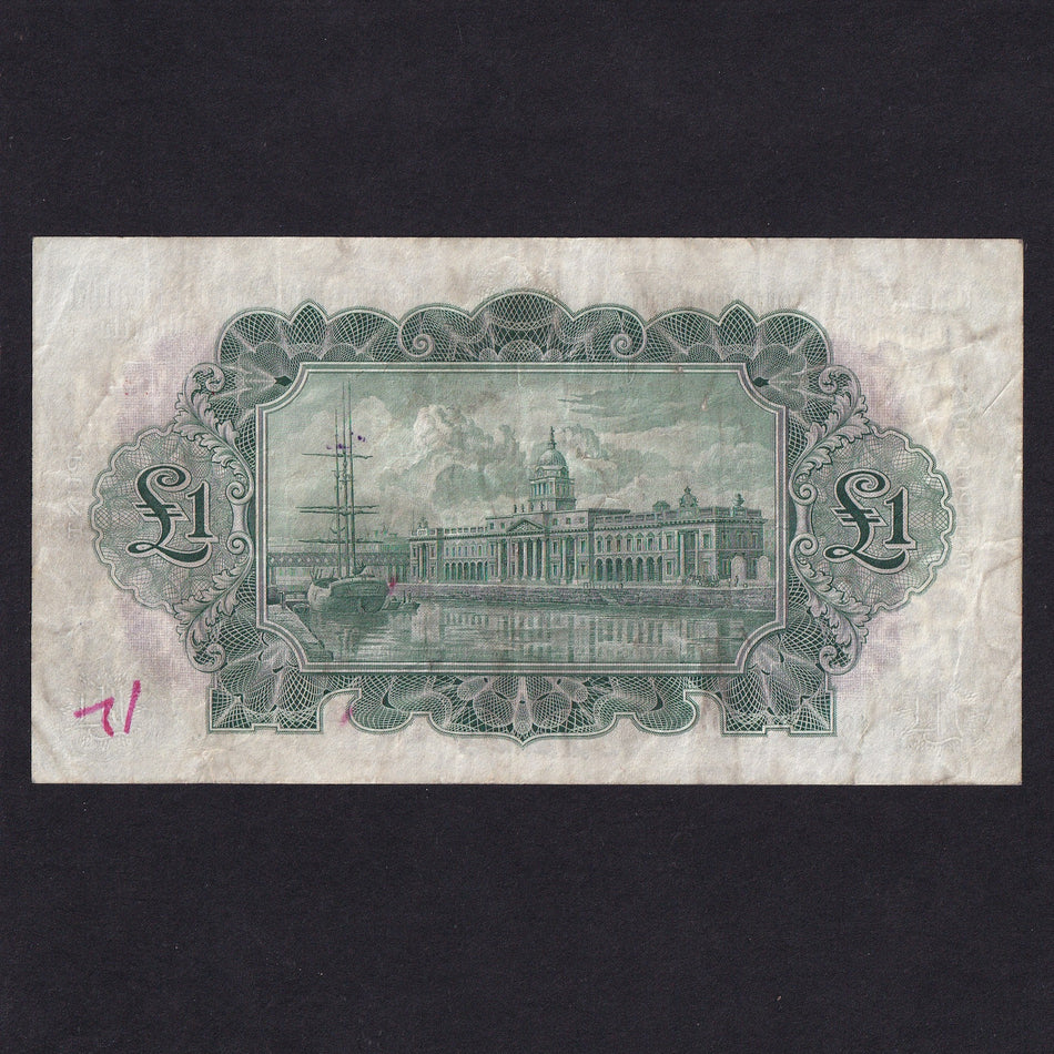 Ireland (P20a) £1, 26th July 1933, ploughman, Munster & Leinster Bank Limited, 19MA 065034, Gubbins signature, CML1, pen mark reverse, otherwise A/VF