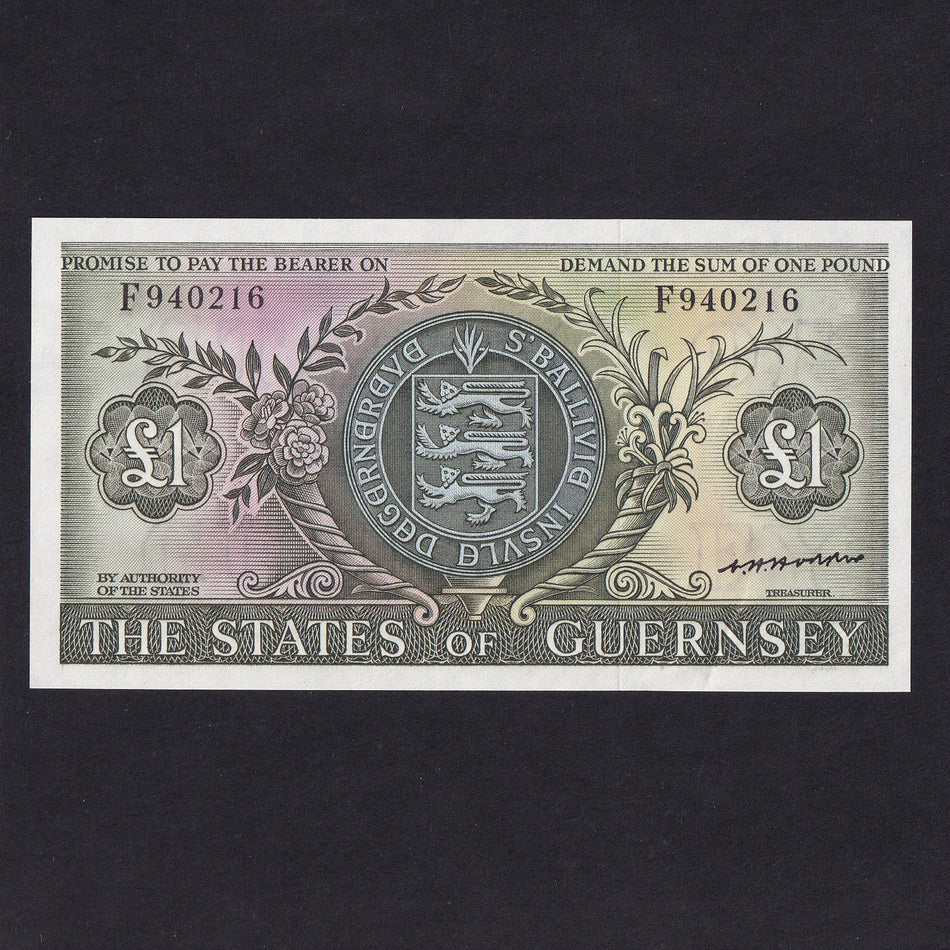 Guernsey (P45b) £1, Hodder signature, F940216, UNC