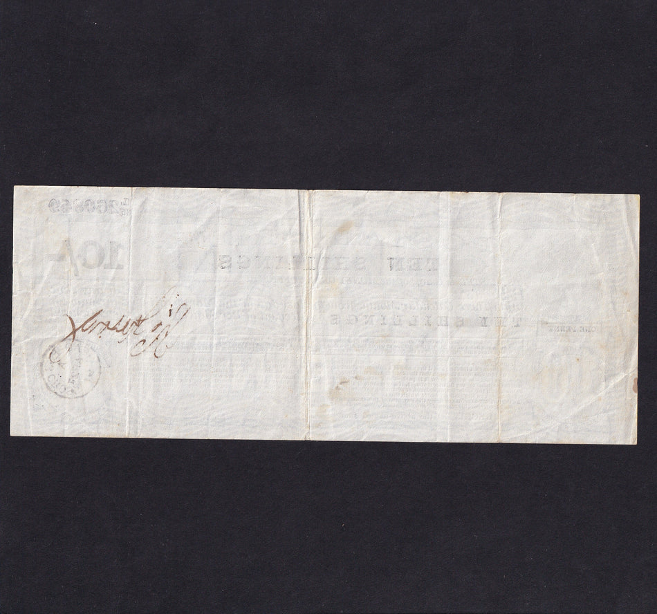British postal order, 10 Shillings, 1891, 2nd series, Victoria, L35 260849, Headlesscross, tiny rust, VF