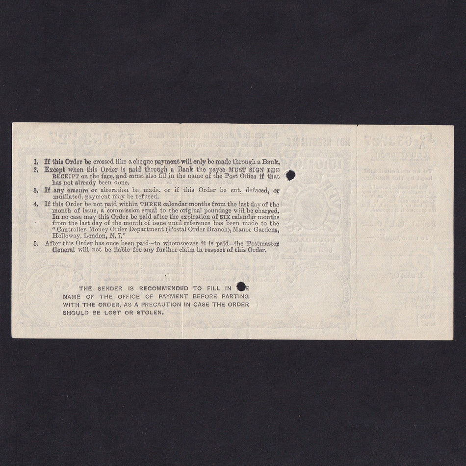 British postal order, Six Pence, 1935, KGV Silver Jubilee, with counterfoil, J 3/A 653727, EF