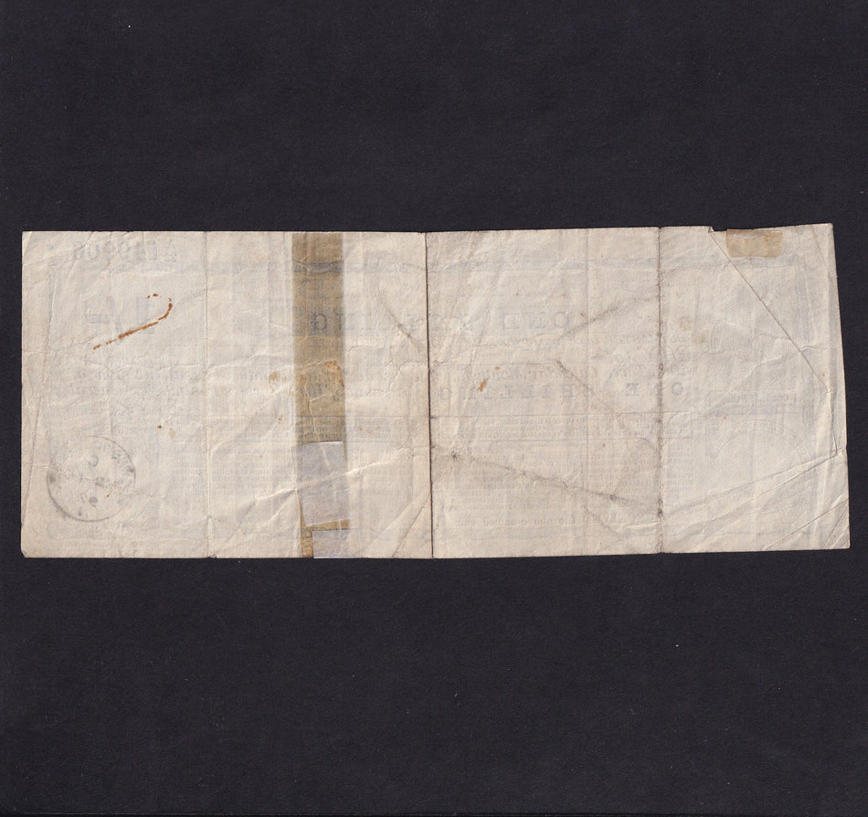 British postal order, 1 Shilling, 1892, Victoria, 2nd series, A/22 149906, Brownswood, tape mark, VG