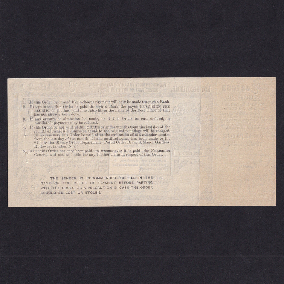 British postal order, 2 Shillings & 6 Pence, 1932, George V, 92/C 434653, with counterfoil, rust, EF