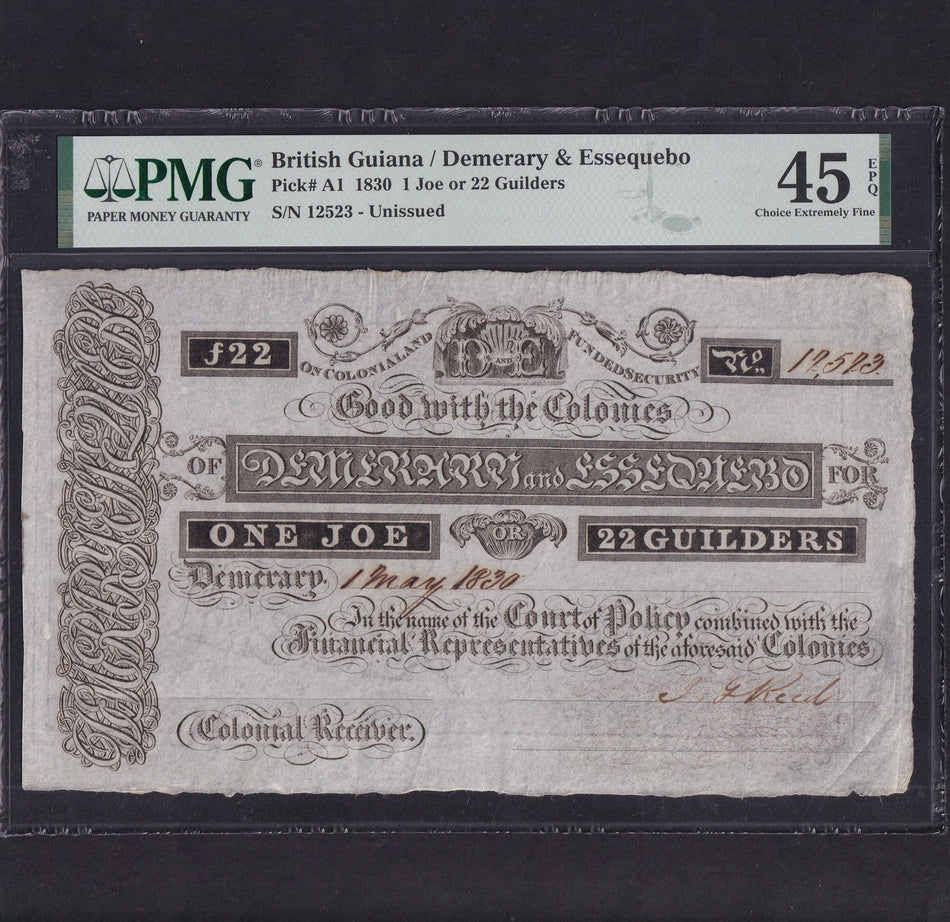 British Guiana/ Demerary & Essequebo (PA1) One Joe or 22 Guilders, 1830, unissued, PMG45, EF