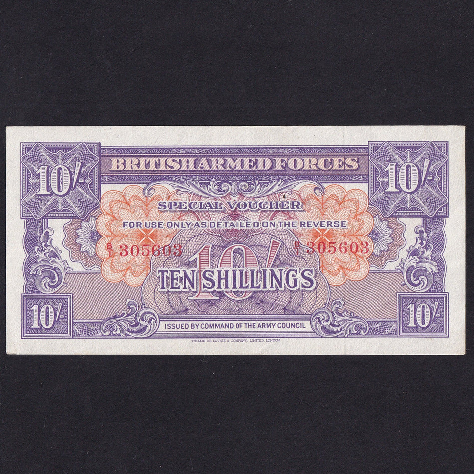 British Armed Forces (PM14a) 10 Shillings, 1946, 1st series, B/1 305603, Good EF