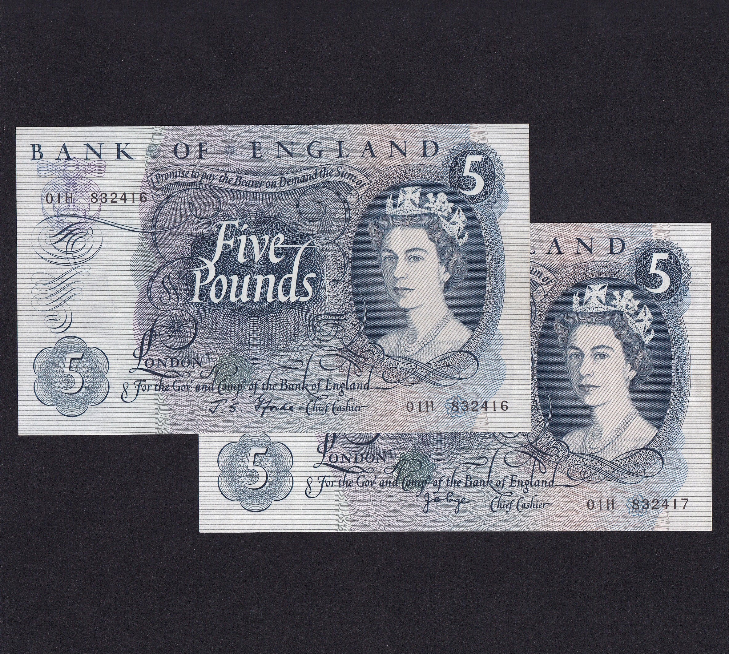 Bank of England (B314p) Fforde £5 01H 832416 & Page £5 01H 832417