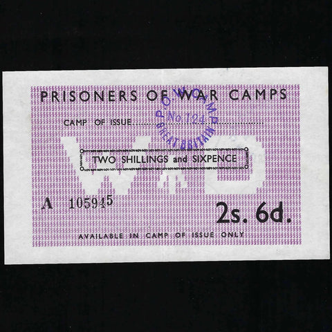 POW Camps in UK for Axis, 2 Shillings & 6 Pence, Wapley Camp, Campbell 5019b (dated to 11.08.1945) EF