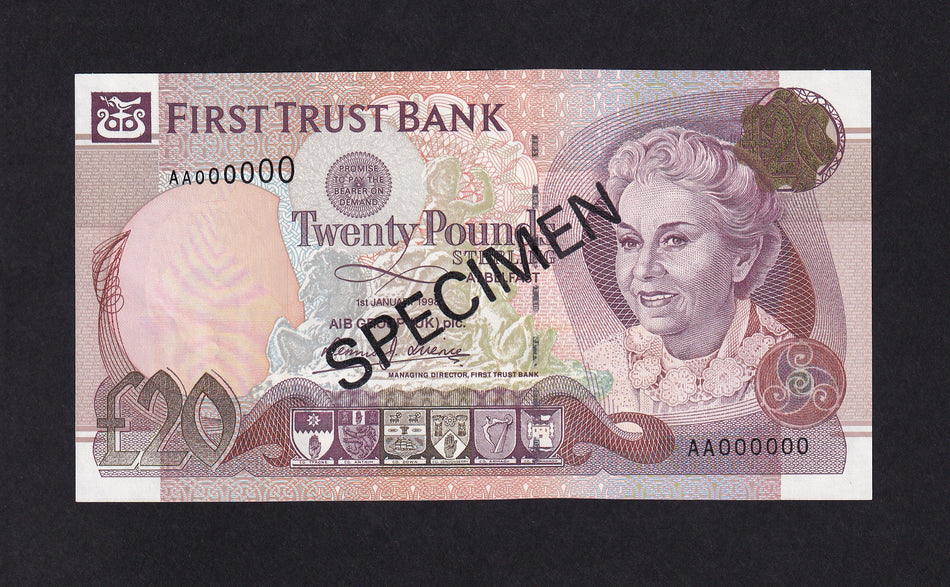 Northern Ireland (P137a) £20 specimen, First Trust Bank, 1st January 1998, AA000000, Licence signature, A/UNC