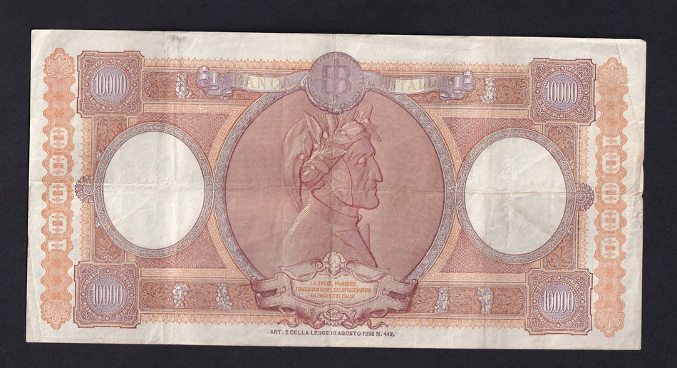 Italy (P.89c) 10,000 Lire, 21st August 1959, MENICHELLA/BOGGIONE T1625, slight rust, Good VF