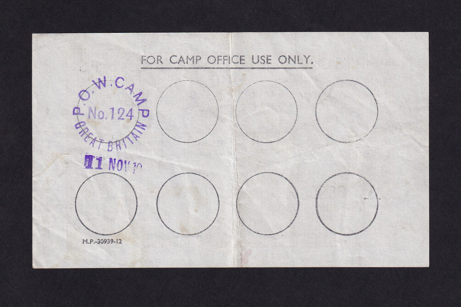 POW CAMPS IN UK FOR AXIS 1/- 1945 CAMP 124 WAPLEY, YATE, BRISTOL A683066 CAMPBELL 5017b EF