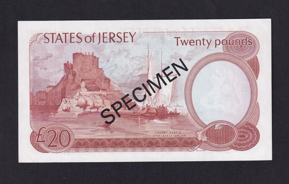 Jersey (P14bs) £20 specimen, QEII, Leslie May, AC000000, UNC
