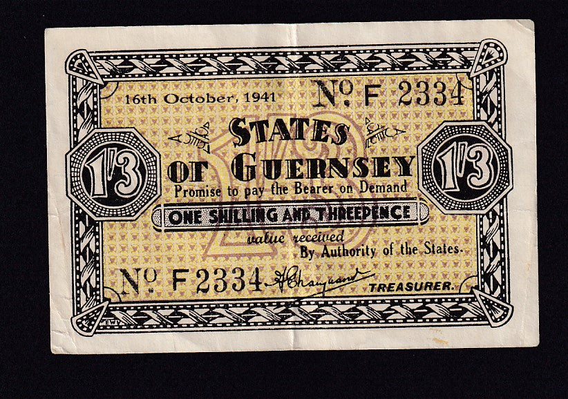 Guernsey (P23) G234 ( only 1300 notes outstanding )  1/3d, 16th October 1941, F2334, VF