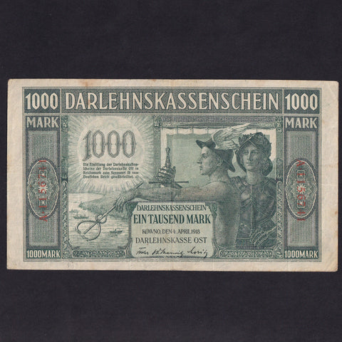 Germany (PR134d) 1000 Mark, 4th April 1918, State Loan Bank, East Kaunas, circulated in Lithuania until 1922, black signatures, rare, Fine