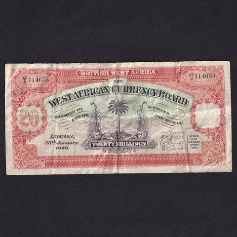 British West Africa (P8b) 20 Shillings, 28th January 1949, AE/8 714653, Good Fine