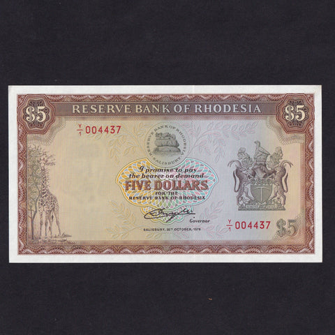Rhodesia (P32) $5 replacement, 20th October 1978, Y/1, A/UNC