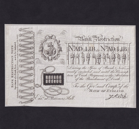 Bank Restriction Note, anti-hanging, 1819, designed by George Cruickshank, Outing 4040a, stuck to paper, EF