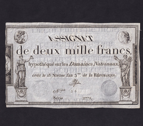 France (Assignats, PA81) 2000 Francs, 1795, no.56, Good EF