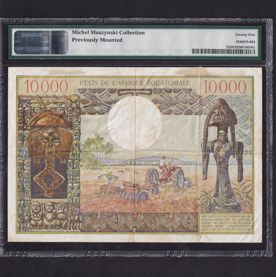 Equatorial African States (P7) 10,000 Francs, ND (1968) Bokassa, previously mounted, VF