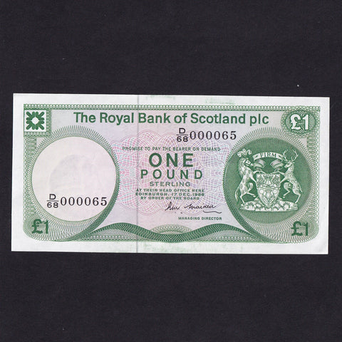 Scotland (P341Ab) The Royal Bank of Scotland, £1, 17th December 1986, first million, D/68 000065, Malden signature, Good EF